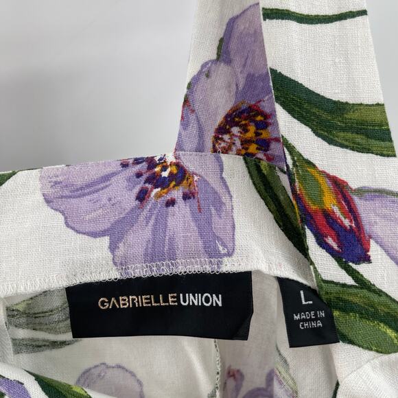 GABRIELLE UNION Balee Tank Size Large Split Hem Linen Blend Floral Summer NWT - Picture 5 of 14